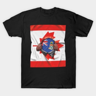 Cayman Islands Flag Canadian Flag Ripped Open - Gift for Caymanian From Cayman Islands T-Shirt